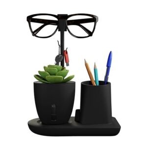 eo Pen Stand for Study Table with Self-Watering Plant Pot, Glasses & Smartphone Holder – Desk Organizer & Pencil Holder for Office, Home, Kids, Students, Study Room (Desk Station Black)