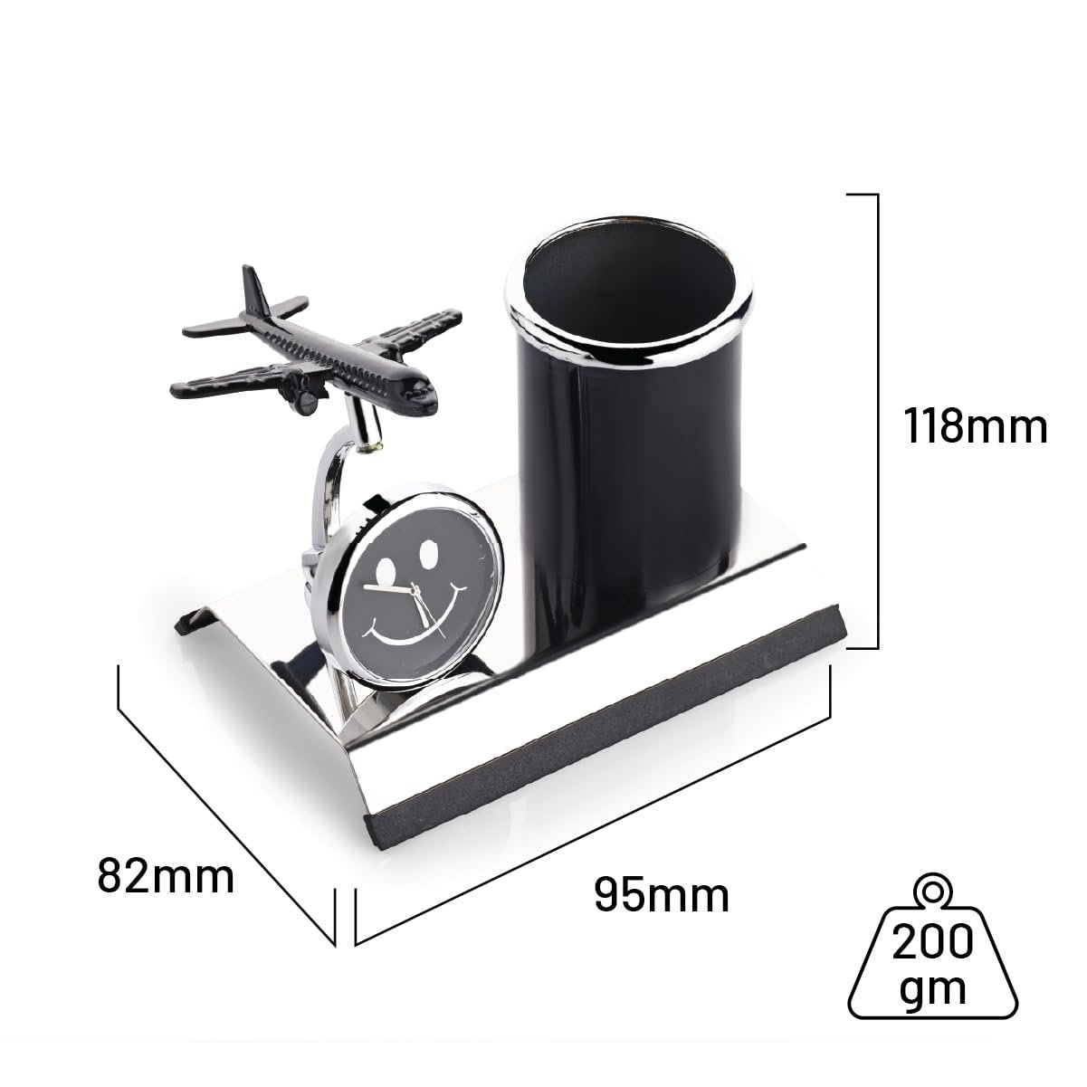 Aeroplane Miniature Metal Pen Stand with Clock, Stylish Desk Organizer, Pencil Holder, Elegant Corporate Gift Set, Durable Decorative Showpiece for Office, Doctors, Lawyers (Black) - Image 2